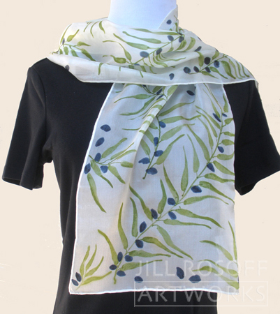 Olive Branches - hand painted scarf by Jill Rosoff